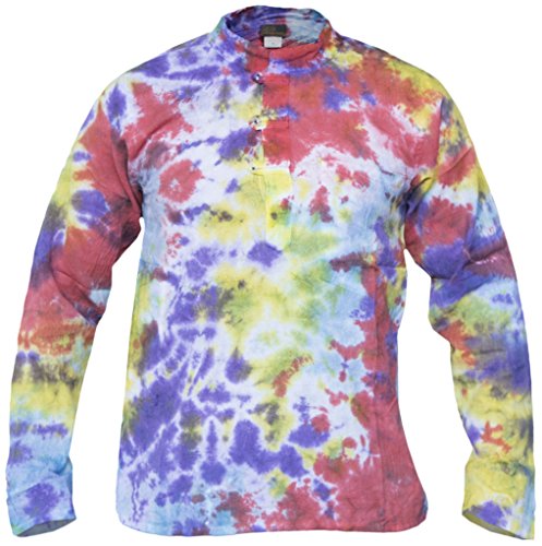 Little Kathmandu Hippie Cotton Tie Dye Casual Grandad Shirts Marble Tie Dye Large