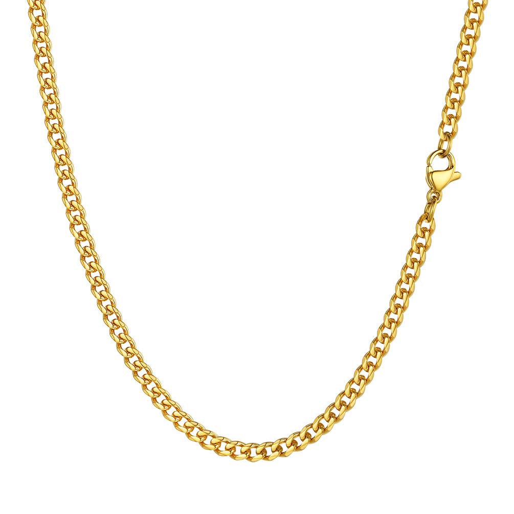 PROSTEEL Stainless Steel Necklace Women Men 3mm 22 inch Fashion Cuban Curb Link Chain Necklace Golden Cool Chains
