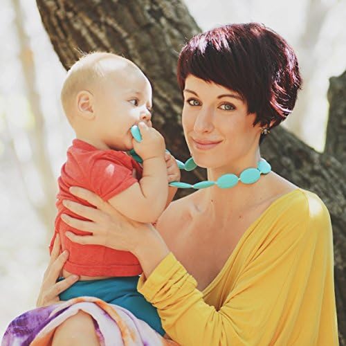 Silicone Teething Necklace with Baby-safe Jewelry By FAVEfemme - Bpa-free, Best Soothing Method, Better Than Baltic Amber, Teething Necklace for Mom (Tropical Turquoise Punch/Teal)