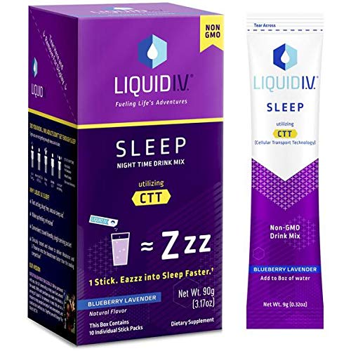 Liquid I.V. Sleep, Clean Sleep Support, Fast Acting, Natural Melatonin, L-theanine, Valerian Root, Sleep Aid (Blueberry Lavender, 10)