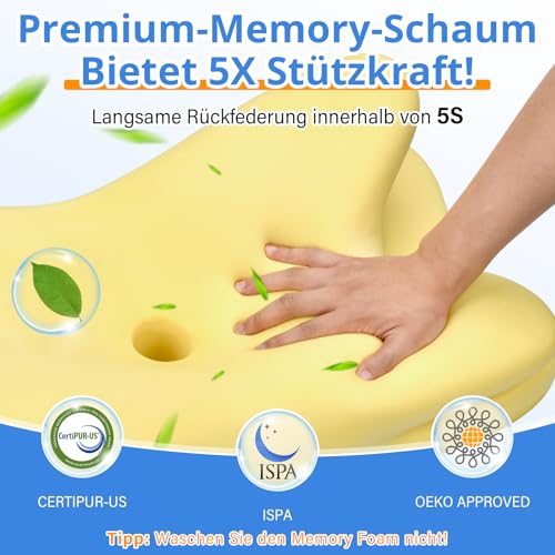 Ehomfory Neck Pillow, Neck Support Pillow, Memory Foam Pillow, Ergonomic Side Sleeper Pillow for Sides, Back and Stomach Sleepers, 67 x 37 x 9/12 cm