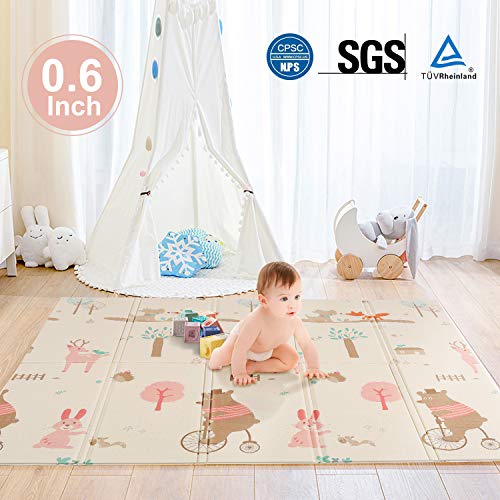 Baby Play Mat,Waterproof Foldable Non Toxic Playmat,79x71x0.6inch Extra Large Thick Foam Crawling Playmats for Infant,Toddler,Babies Learning to Crawl, Kid's Room,Reversible,Durable