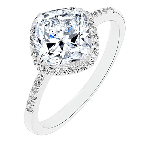 Sterling Silver Cushion Cut Diagonal Cubic Zirconia Bridal Engagement Ring (3 CT.T.W)