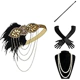 BABEYOND 1920s Flapper Gatsby Costume Accessories Set 20s Flapper Headband Pearl Necklace Gloves Cigarette Holder (Set-12)