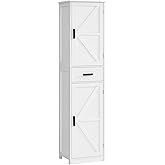 WEENFON Tall Bathroom Cabinet, Storage Cabinet with 6 Shelves & Drawer, Bathroom Storage Cabinet with Adjustable Shelves, Tall Cabinet for Living Room, Home Office, White