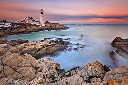Beach Art, Maine Coast Lighthouse Photo, Ocean Artwork, Beach Photography, Coastal Art Print - "Evening Rush"
