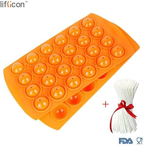 liflicon Silicone Lollipop cake Tray Mold-24 Cavities Baking Mold Cake Pop Stick Mold Tray Hard Candy, Lollipop and Party Cupcake for Parties with lollypop Sticks-Orange