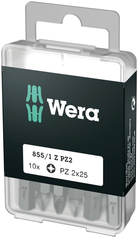 Wera 05072404001 Pozidriv Extra-Tough Bits 855/1 Z PZ2 x 25 mm, Pack of 10