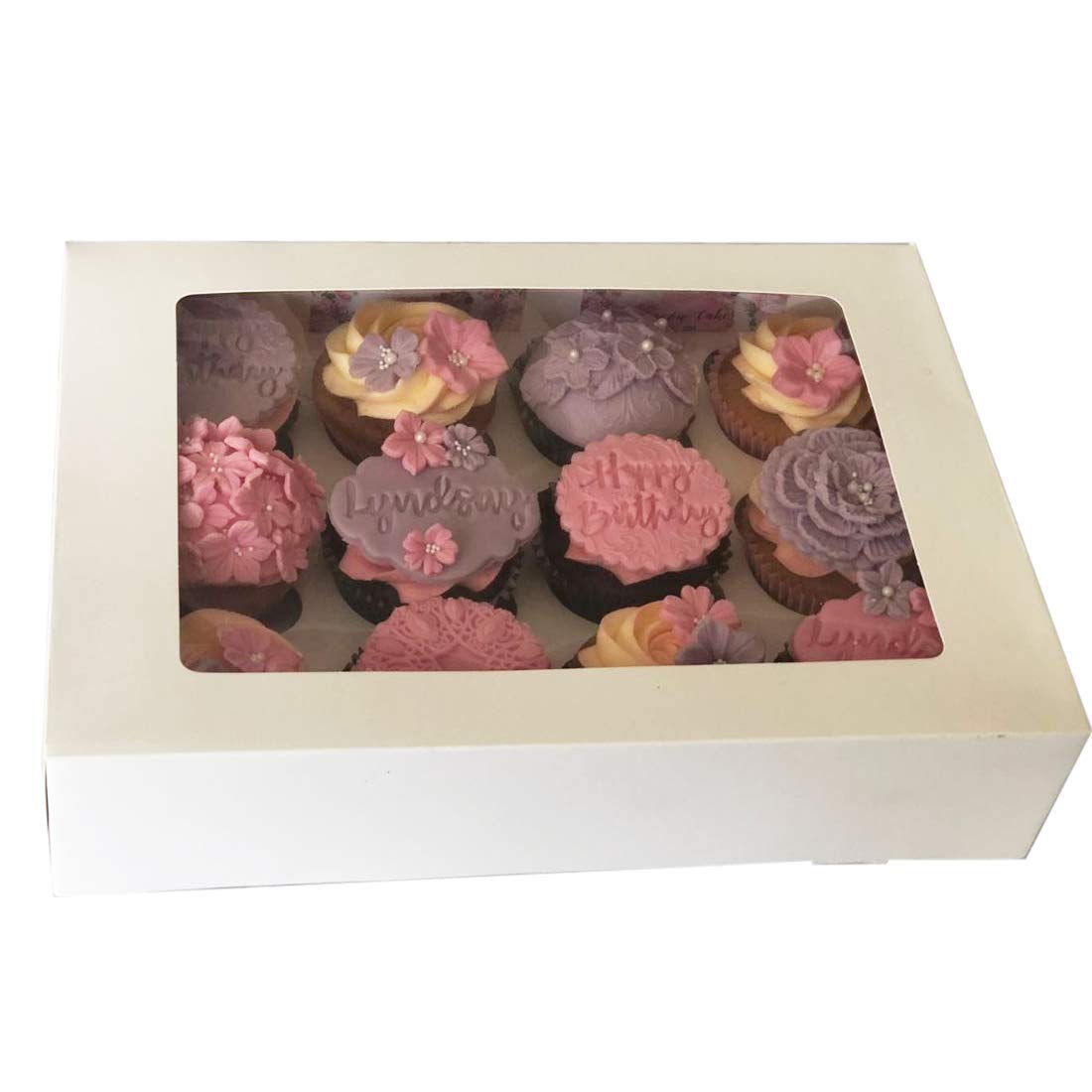 MASS DYNAMIC 25 Pack 12 Holes White Cupcake Boxes – Pre-Assembled Cupcakes Carrier With Transparent Window, Cupcake Holder Box, Food Grading Container for Muffins 12 Holes