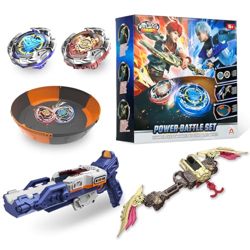 INFINITY NADO S7 Spinning Tops 2PCS with Modular Sand, 2 Launcher Gun/Bow Infinite Acceleration, Metal Top Type Defense/Resistance Rotation Right/Left, Toy for Boys and Girls 5-12 Years Old