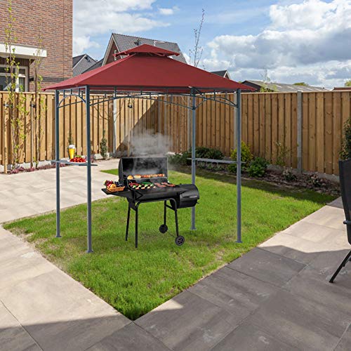 Coastshade 5'x8' Grill Gazebo Canopy Tent, Polyester Double Teir Soft Top Cover with LED Light, UV Resistant and Waterproof Fabric, for Patio and Outdoor Living BBQ Shelter (5x8, Red)
