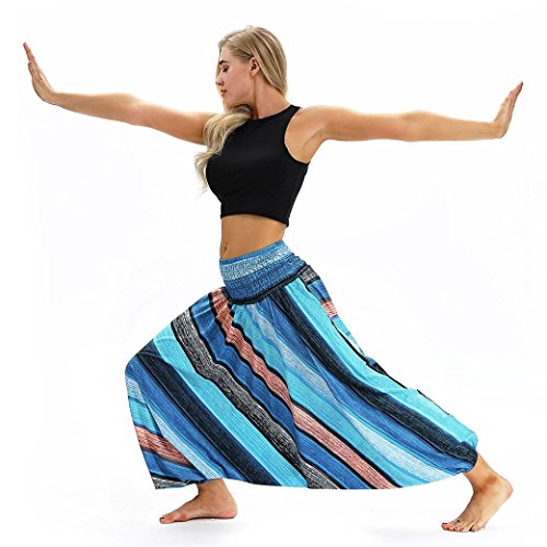 Yoga Pants,Women Casual Loose Yoga Trousers Baggy Boho Aladdin Jumpsuit Harem Pants (Light Blue, Free Size) - Thumbnail 3