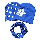 EFINNY Kids Boys Girls 3Pcs Set Stars Prints O-ring Scarf Neckerchief+Cute Beanies Caps