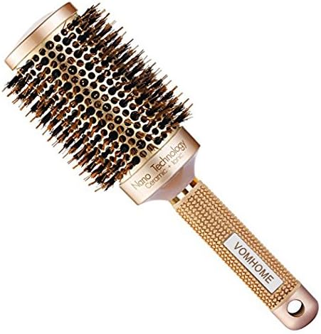 VOMHOME Nano Thermal Ceramic &amp; Ionic Round Barrel Hair Brush with Boar Bristle, for Hair Drying, Styling, Curling, Hair Volume Adding, Shiny and Anti Frizz (2 inch)