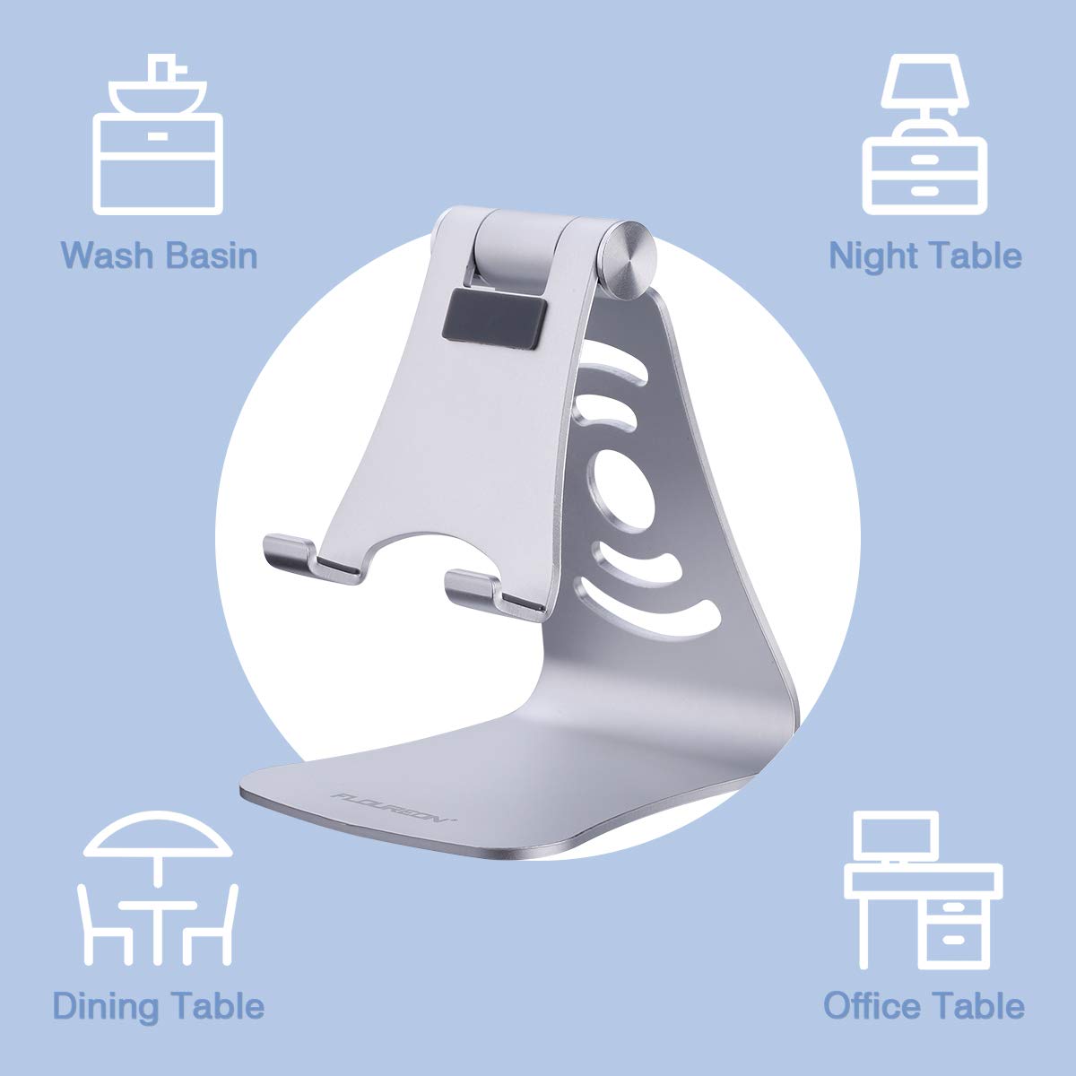 FLOUREON Phone Stand Aluminum Tablet Stand Desktop Stand Holder 270°Multi-Angle Stand/Holder/Dock Replacement Stand for iPad mini iPad Pro Samsung S8/S8 Plus/Note 8 Tablets and Smart Phones Black