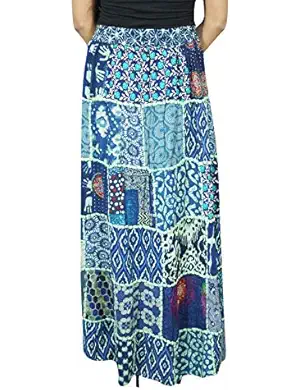 Womens Long Maxi Skirt Blue Hippie Gypsy Flared Boho Skirts