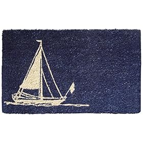 Entryways Sailboat Handmade, Hand-Stenciled, All-Natural Coconut Fiber Coir Doormat, 18” X 30” X .75” 511 9zmeU0L