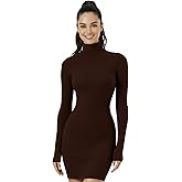 v28 Women Turtleneck Long Sleeve Bodycon Fall Winter Mini Slim Knit Sweater Dress