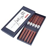 Antner 5 Pair Hardwood Chopsticks Hand-Carved Chopsticks with Gift Box