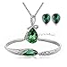 ISAACSONG.DESIGN Silver Tone Healing Crystal Rhinestone Drop Pendant Necklace, Bracelet, Earring Set for Women (Green)