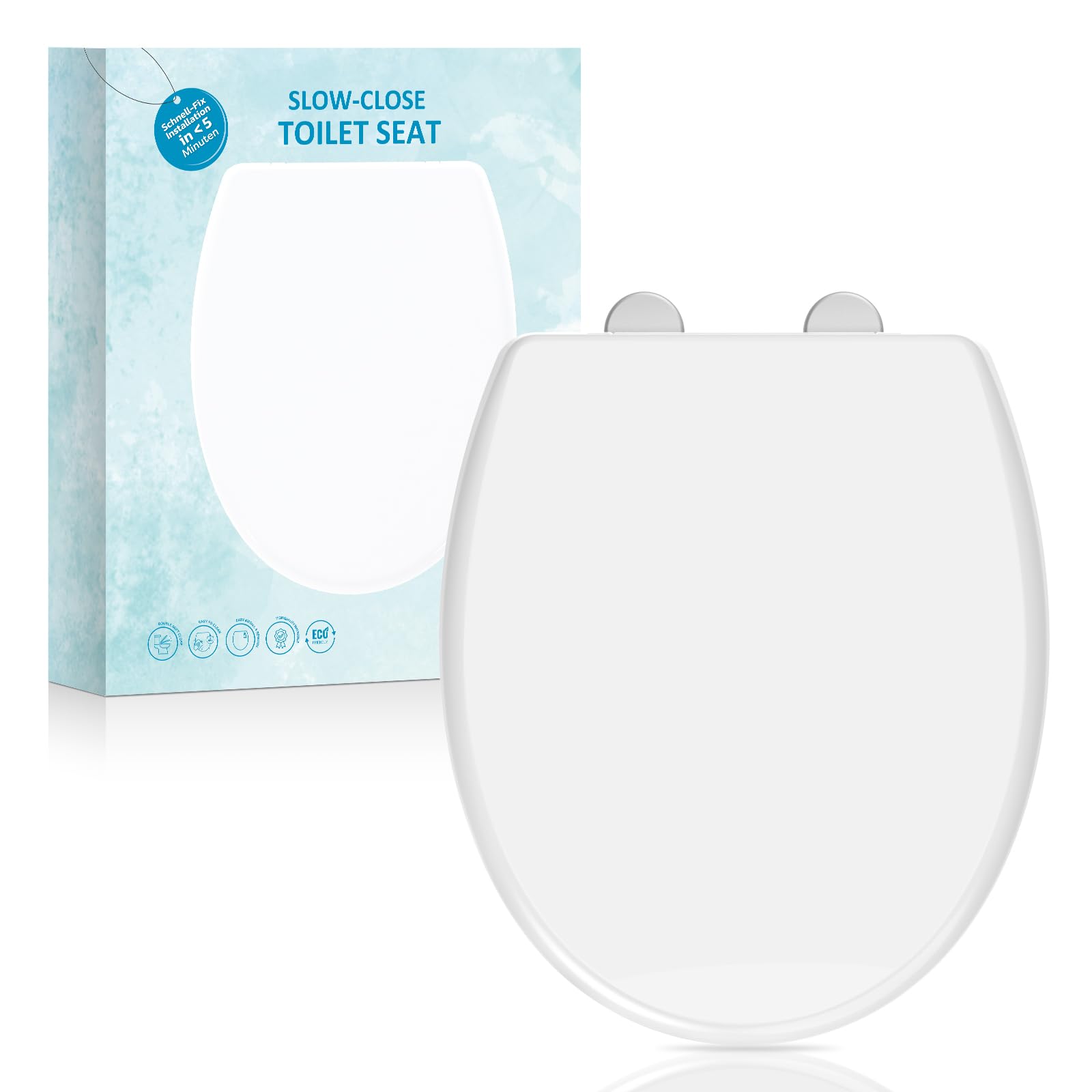 Toilet Seat, MUJIUSHI Soft Close Toilet Seats with Non-Slip Seat Bumpers & Metal Screw Bolts, Fit Standard Round Toilet, Quick Release No Slam White Toilet Lid with Cover, Easy to Install & Clean