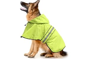 Ezierfy Reflective Dog Raincoat - Adjustable Raincoat for Dogs, Lightweight Hooded Dog Raincoats Poncho Slicker, Waterproof Rain Jacket Coat for Small, Medium, Large Dogs Walking (Green, XX-Large)
