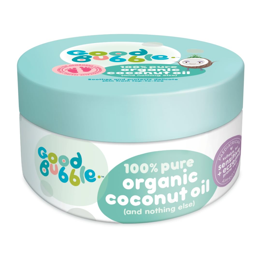 Good Bubble 100% Pure Organic Coconut Oil for Babies (185g) - Vegan, Gentle Baby Massage Oil for Skin & Hair - Soothes Dry Skin & Sensitive Scalps