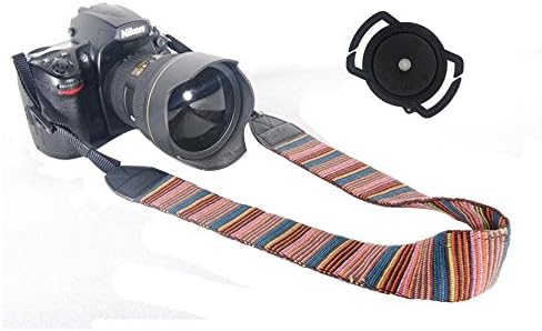 BaiBest Camera Soft Shoulder Neck Strap and Camera Buckle Lens Cap Holder for 67, 58 and 52mm Lens Cap Sizes (Retro stripe01)