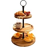 Odowalker 1 Pcs Wood Dessert Tray, 3 Tier Round Cupcake Stand, Wood Tiered Serving Tray Cupcake Tower, Large Acacia Wood Dessert Display for Home Tea Party, Wedding, Farmhouse, Kitchen Decor