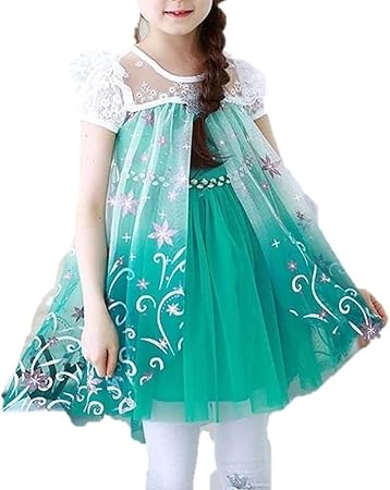Amazon Taitas アナ雪 エルサ風 ドレス ワンピース コスプレ サプライズ 子供 100 緑 キッズコスチューム おもちゃ