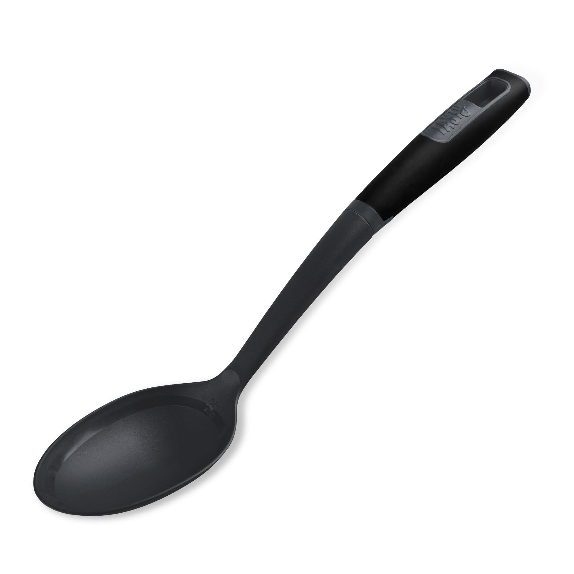Tasty Everyday Serving Kitchen Spoon with Measurements, Non-Stick Cooking Spoon with Tablespoons Measurements & Soft Grip Handle, Stirring Spoon, Non-Scratch, Size: 34x8x5cm, Colour: Black & Grey