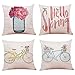 Youngnet Pack of 4 Spring Throw Pillow Cover Watercolor Flower Bicycle Decor Decorative Cushion Cases Floral Farmhouse Spring Decorations for Home 18x18 inch