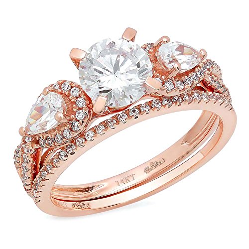Clara Pucci 1.9 CT Round Pear Cut Pave Halo Bridal Engagement Wedding Ring band set 14k Rose Gold, Size 5.5