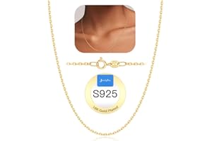 Jewlpire Italian 1.3mm Cable Chain 925 Sterling Silver Chain Necklace for Women, 18k Over Gold Chain for Women Jewelry for Woman 14 16 17 18 20 22 24 Inch