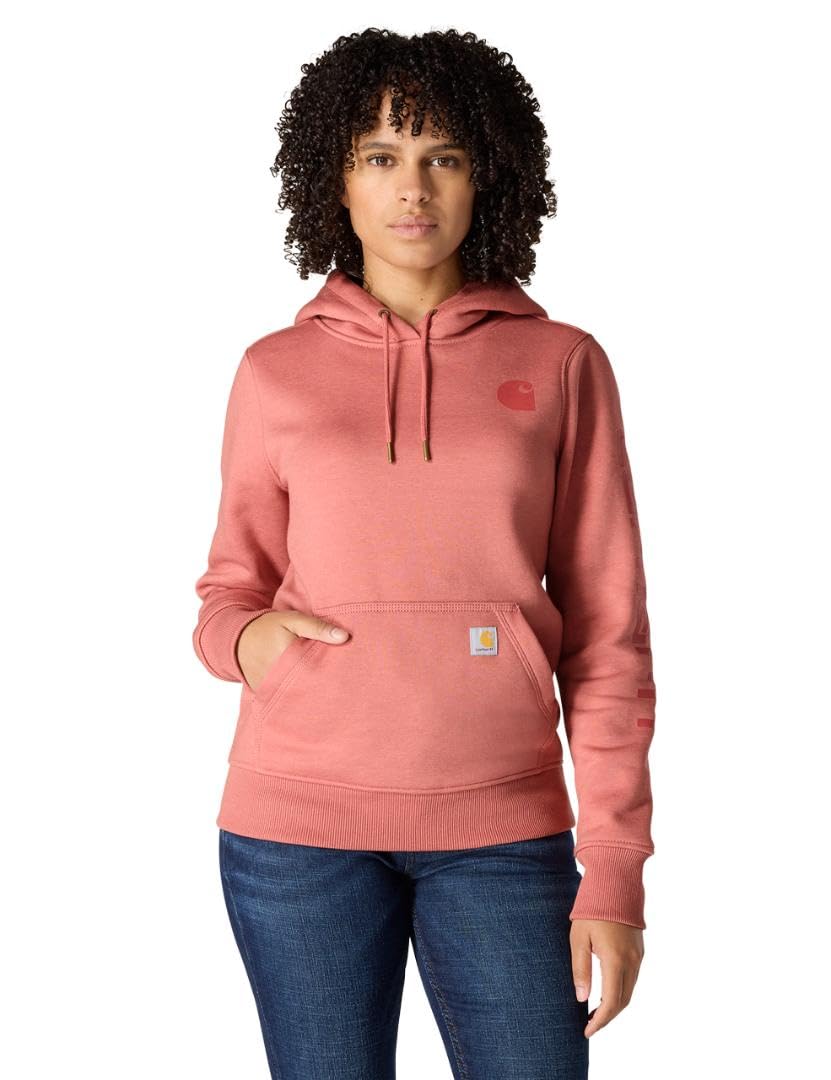 Carhartt Women's Relaxed Fit Midweight Logo Sleeve Graphic Sweatshirt, Dusty Cedar Heather, Large Image