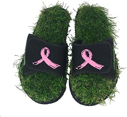 Breast Cancer Ribbon Grass Slides shoes are made from real turf, slippers, sandals, flip flops, slips. (M 8-9)