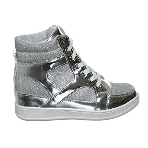 silver glitter wedge sneakers