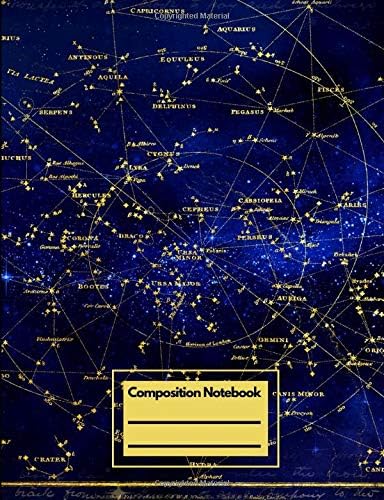 Composition Notebook: Space Constellations Blue & Yellow Themed Composition Notebook - 100 Pages – Wide-Ruled - 7.44” x 9.69”