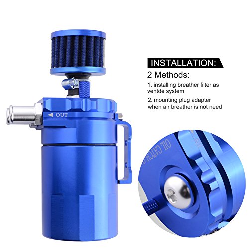 ESPEEDER Universal Aluminum Oil Catch Can Polish Baffled Reservoir Tank Blue with Breather Filter 300ml - Thumbnail 4