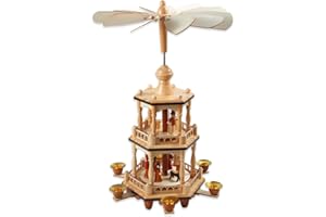 GUOXIATIE 17 Inches Wooden Christmas Pyramid with 6 Candle Holders- Nativity Scene Set-Under The Christmas Tree - Table Top Holiday Decor - 3 Tiers Carousel (ONE)