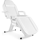 OmySalon Massage Salon Tattoo Chair Esthetician Bed with Beauty Basket, Professional Tattoo Table Salon Spa Equipment for Facial Spa Beauty Eyelash Extensions Barber Waxing Microblading,White