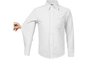 QBK 2T-16Y Boys' Stretch Long Sleeve Button Down Toddler Dress Shirt Wrinkle Free Oxford Uniform Shirt with Chest Pocket