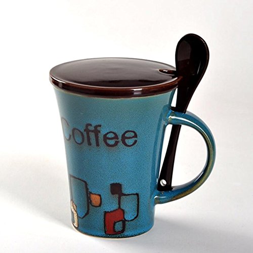 ZZ-aini Ceramic Cup with spoon, Coffee Tea Milk Office Breakfast Cup Vintage Mug-R 9X10.3X6cm