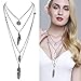Sujarfla Women Multi-Layer Alloy Coin Feather Long Pendant Necklace