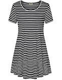 Timeson Women's Basic Round Neck Short Sleeve Striped Loose T-shirt Dress