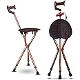 M-GYG Folding Cane with Seat 400 lbs Capacity Thick Aluminum Alloy Walking Stick Stool Crutch Chair Seat with LED Light Unisex Brown