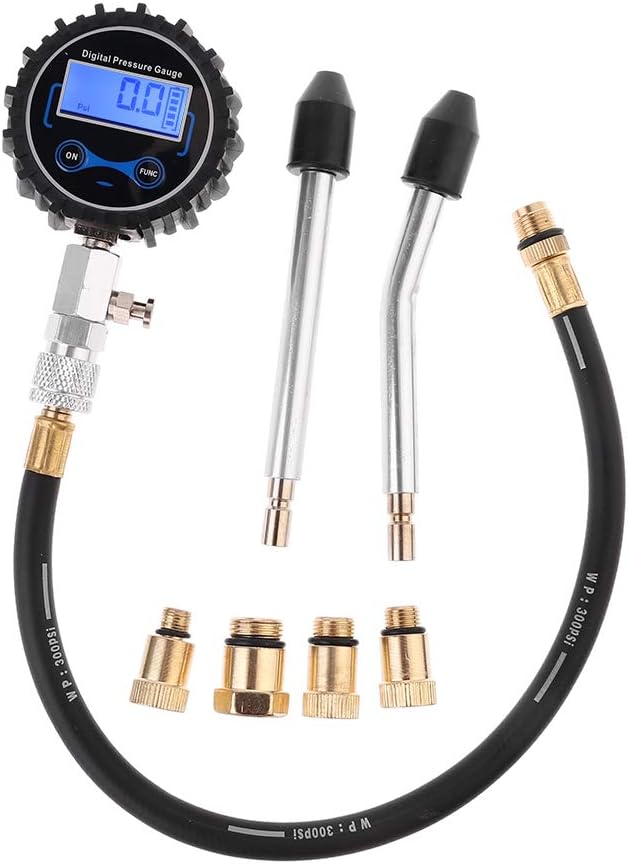 Qianqian56 Digital Gas Engine Cylinder Compression Tester Tool Kit Car Motorcycle Pressure Gauge with Adapter