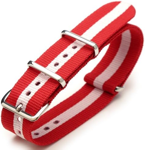20mm G10 Nato James Bond Heavy Nylon Strap Polished Buckle - J14 Red-Pink-Red