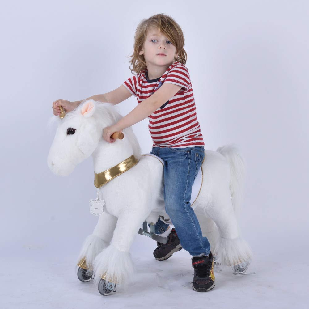 UFREE Horse Best Birthday Present for Boys. Action Pony Toy, Ride on Large 29'' for Children 3 Years Old to 6 years old, Amazing Birthday Surprise.Unicorn with golden horn.