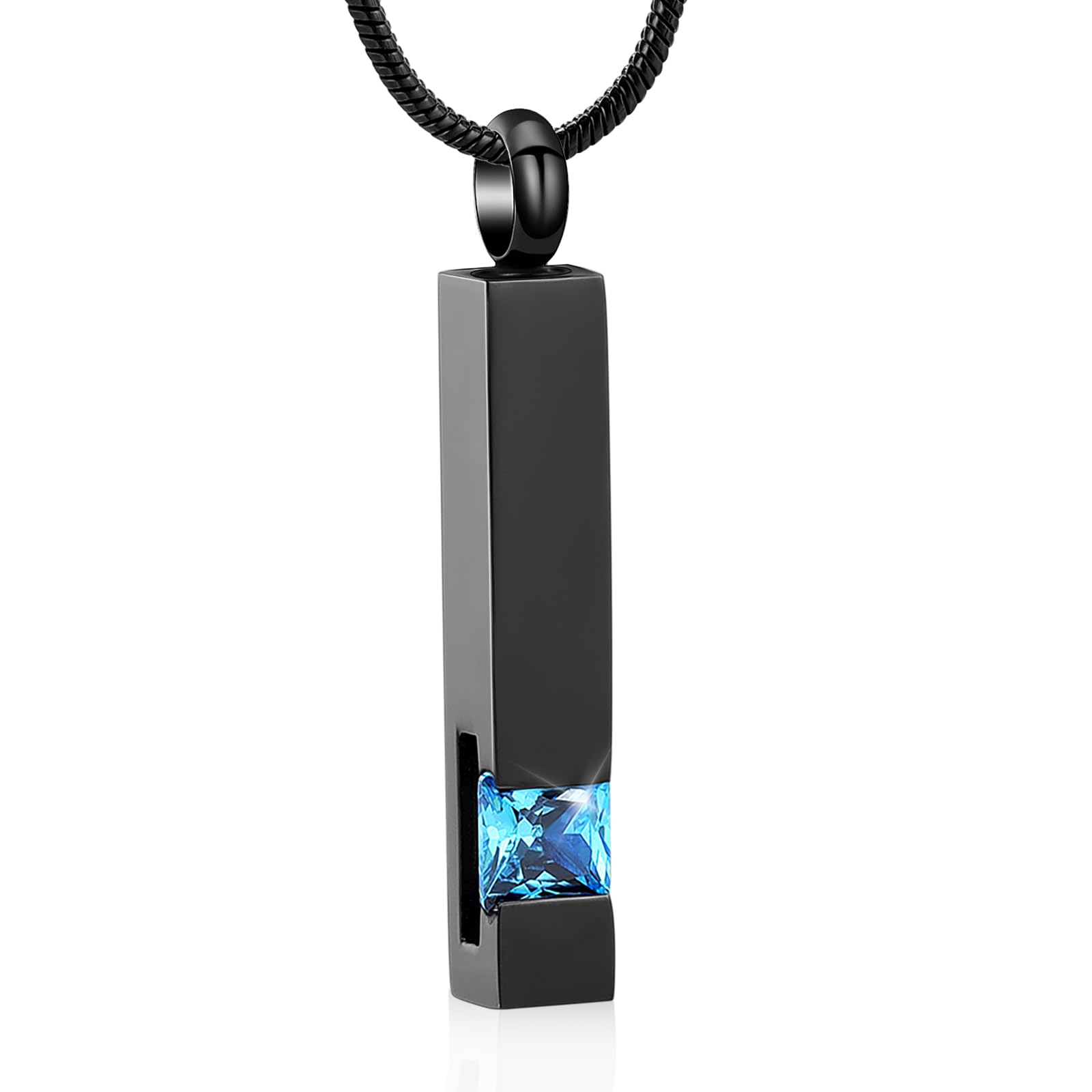 Crystal Cremation Urn Jewelry Cube Memorial Ashes Necklace Pendant Keepsake- Black Birthstone Series